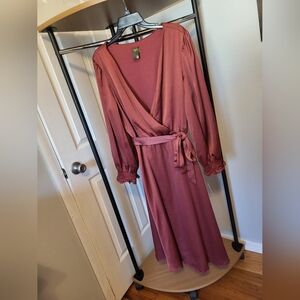 Elegant Rust Midi Wrap Dress